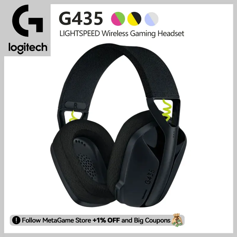 Logitech G435 LIGHTSPEED Wireless Heaphones Gaming Headset Bluetooth Wireless + 2.4GHz USB RF Conntection with Microphone